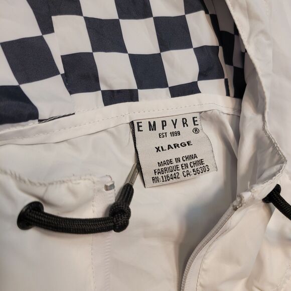 Empyre Black White Checkered Pullover Windbreaker Lightweight Jacket Men XL VGC - Picture 2 of 9
